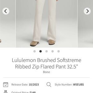 Lululemon Brushed Softstreme Ribbed Zip Fared Pants Sz 10 White Opal